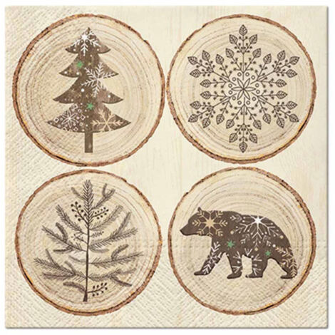 Lot de 20 Serviettes en Papier "Rondelles de Bois" 33x33cm Naturel