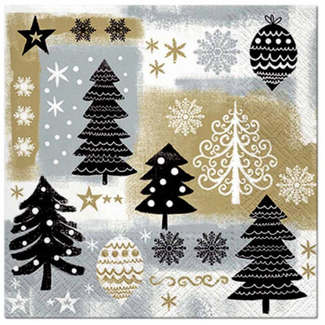 Lot de 20 Serviettes en Papier "Sapin" 33x33cm Noir