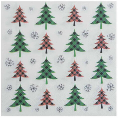 Lot de 20 Serviettes en Papier "Sapins" 33x33cm Vert & Rouge