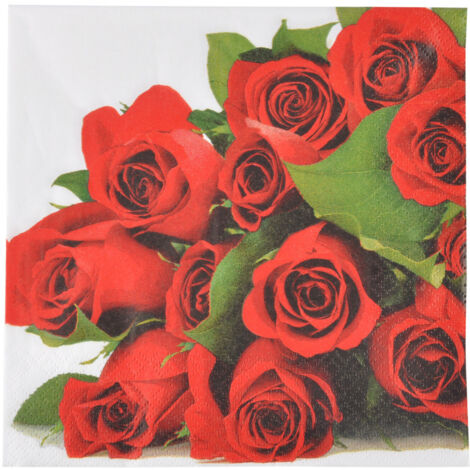Lot de 20 serviettes papier 25 x 25 cm Roses rouge