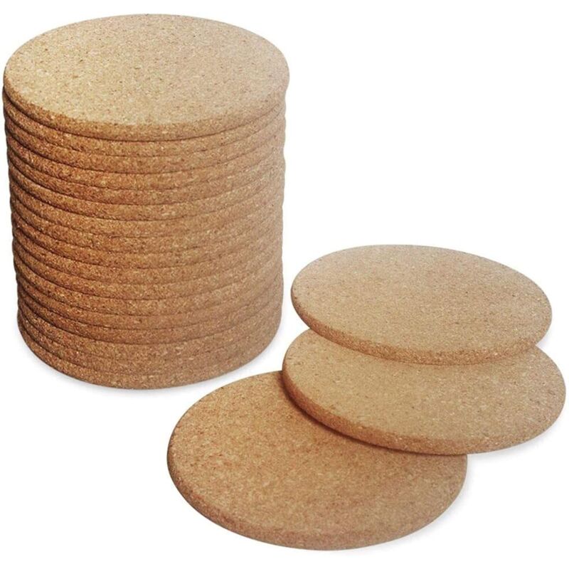 Lot de 20 sous-verres ronds en liège, diamètre 10 cm, style rétro naturel