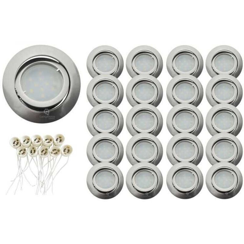 Lot de 20 Spot encastrable 1/4 de tour Alu Brossé Aluminium avec douille GU10 ref.895