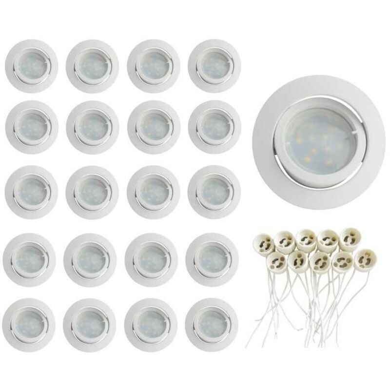 Lot de 20 Spot encastrable 1/4 de tour Blanc Aluminium avec douille GU10 ref.888