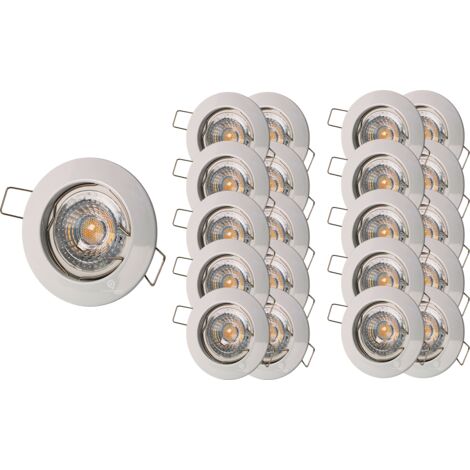 Lot de 20 Spot encastrable fixe led blanc avec ampoule gu10 7w 38° blanc chaud