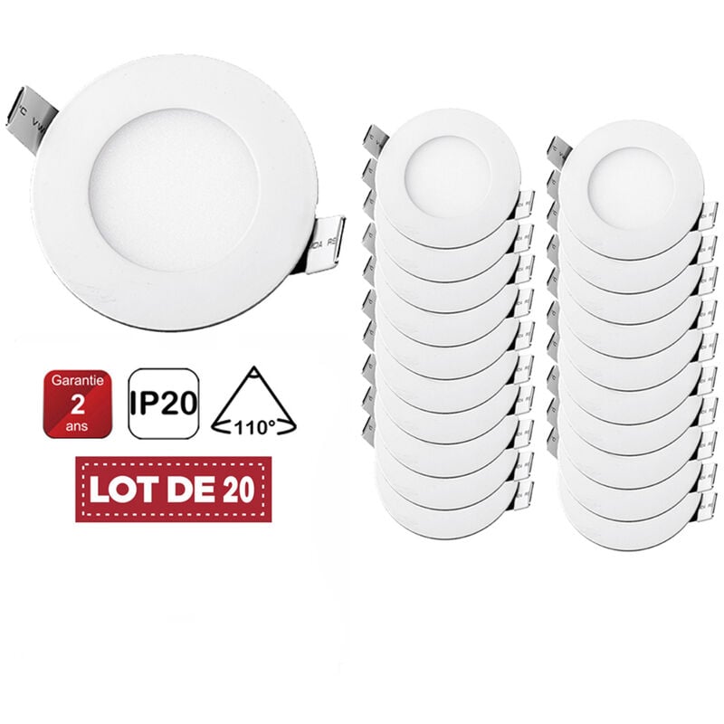Lot de 20 Spot Encastrable Led Downlight Panel Extra plat 6w Blanc Chaud 3000k, Diamètre : ø120mm Digilamp