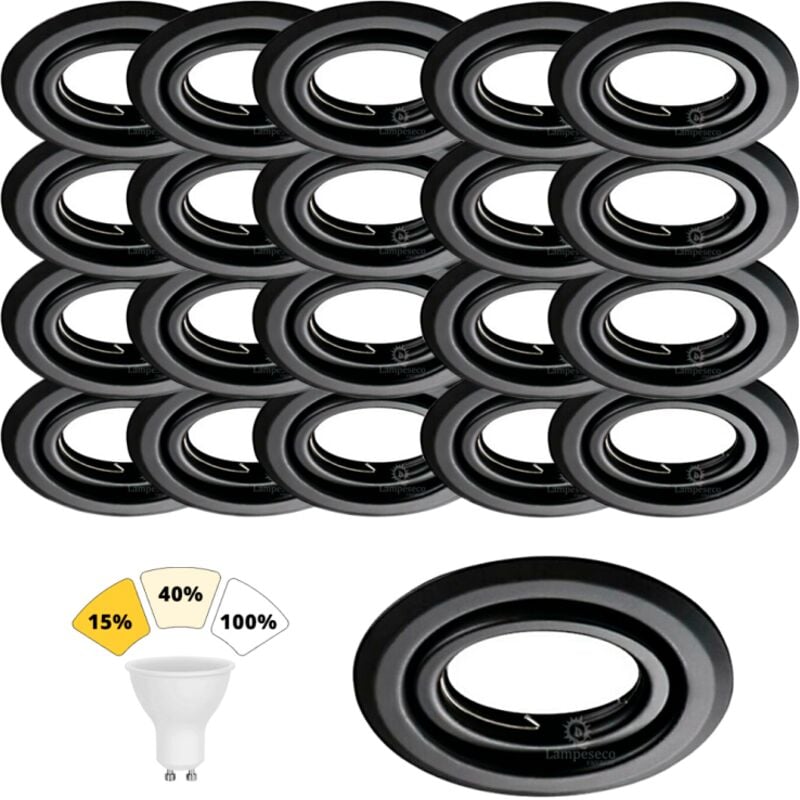 Lampesecoenergie - Lot de 20 Spot Encastrable Noir Mat 7W, 3 Intensités Réglables, Blanc Neutre 4000K