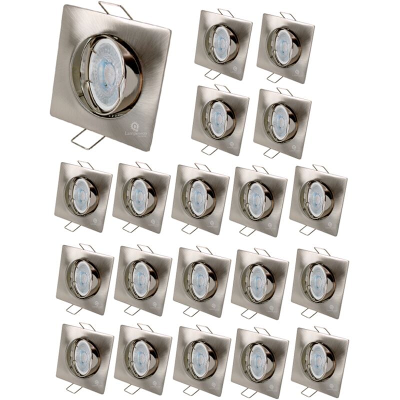Lampesecoenergie - Lot de 20 Spot led carré 230v alu brossé 38° led blanc chaud