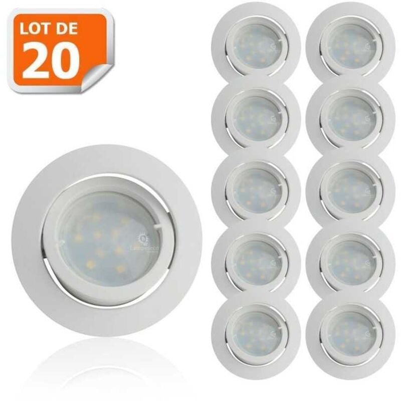 Lot de 20 Spot Led Encastrable Complete Blanc Orientable lumière Blanc Chaud eq. 50W ref.193