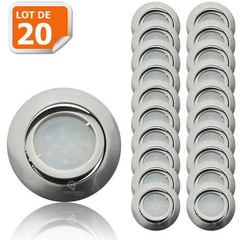 Lot de 20 Spot Led Encastrable Complete Satin Orientable lumière Blanc Chaud eq. 50W ref.209