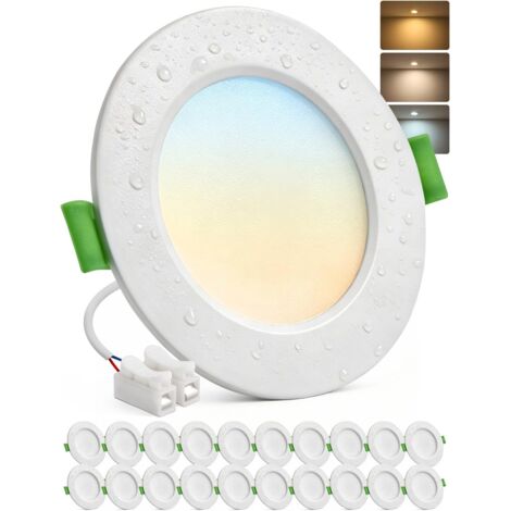 lot de 20 spot led encastrable ip44 5w ouverture 68-80mm 3 températures couleur blanc chaud neutre froid pour salle de bain cuisine salon