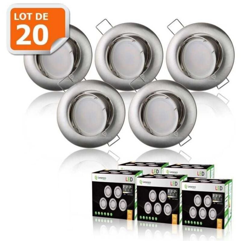 Lampesecoenergie - Lot de 20 spot led encastrable orientable alu brossé, 230v 5w, Blanc Froid