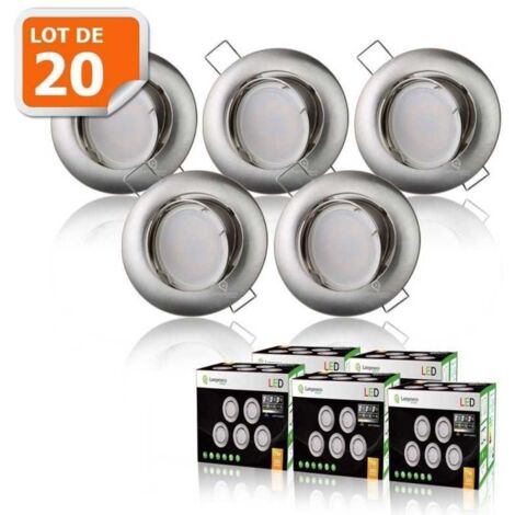 Lot de 20 spot led encastrable orientable alu brossé, 230v 5w, Blanc Froid