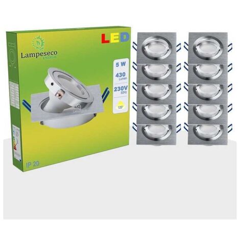 Lot de 20 Spot led encastrable orientable carré 5w eq. 50w, blanc neutre