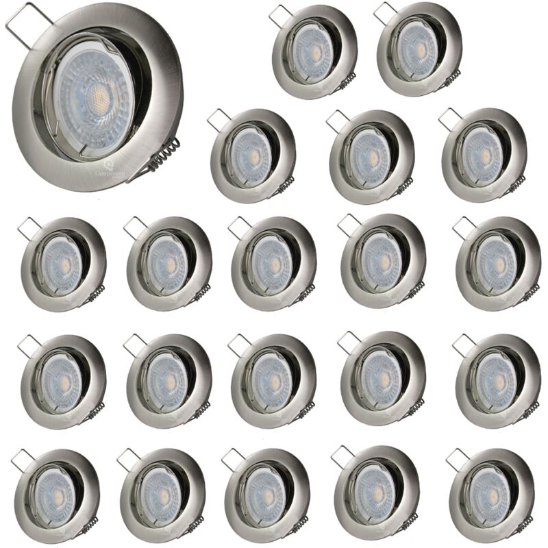 Lampesecoenergie - Lot de 20 Spot led orientable alu brossé 230v 7w 38° blanc chaud