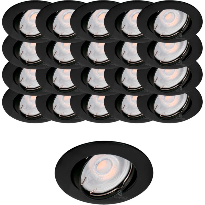 Lot de 20 Spots Aluminium Orientable Noir Mat avec GU10 led de 5W eqv. 50W Blanc Chaud 3000K