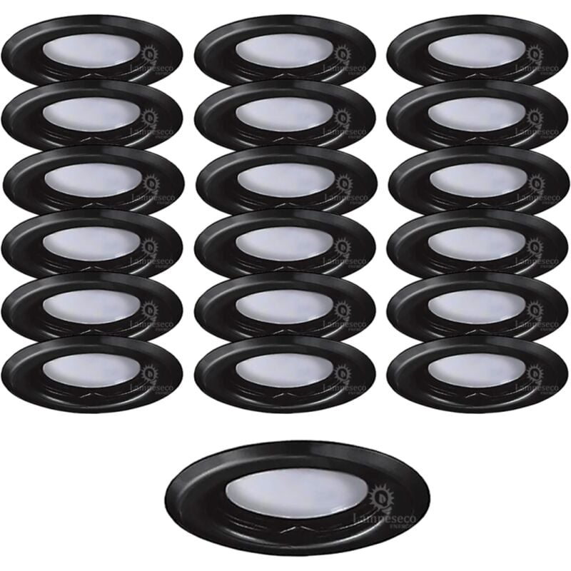 Lot de 20 Spots Encastrables Fixe Noir Mat avec GU10 led 5W eqv. 50W Blanc Chaud 3000K