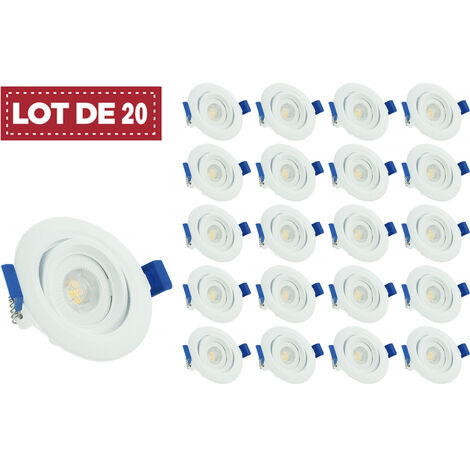Lot de 20 spots LED encastrables orientables 7W 3000K – Blanc chaud – Transformateur intégré – Ø90mm pour plafond – Digilamp