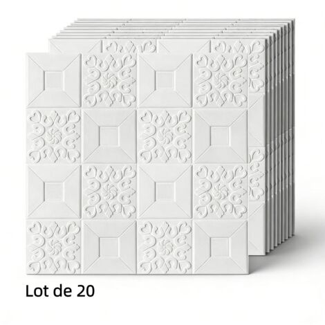 Lot de 20 Stickers Muraux 3D Auto-adhésifs Blancs 35×35cm, Panneaux Muraux en Mousse Imperméables et Antichocs pour Chambre et Salon