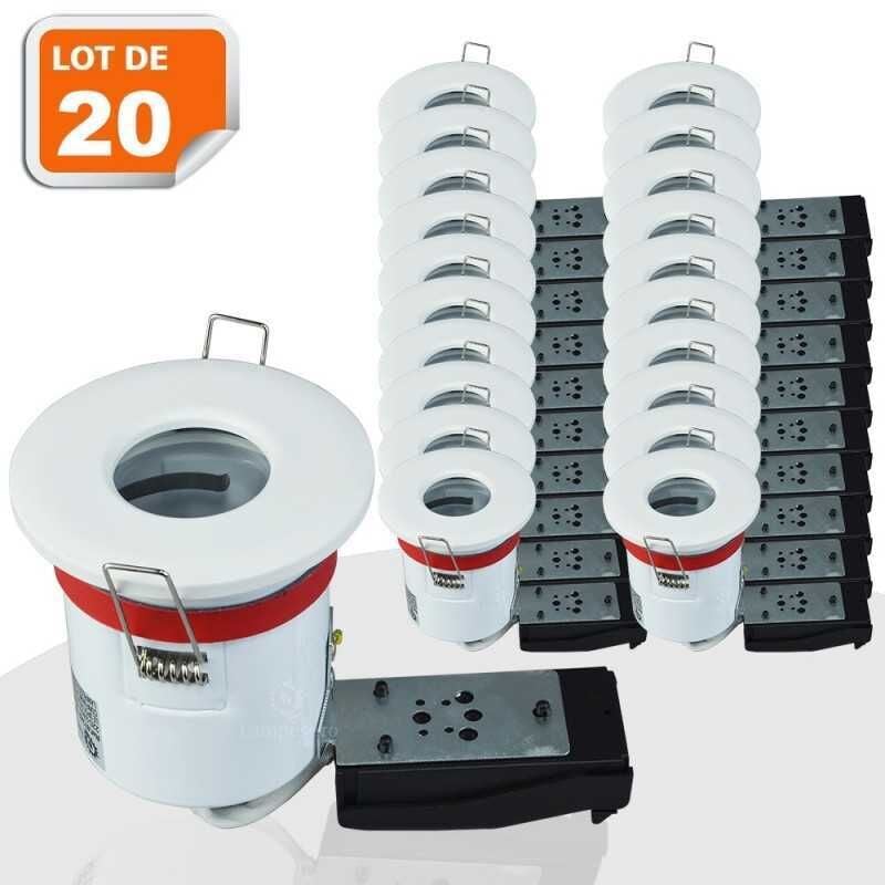 Lampesecoenergie - Lot de 20 Support de spot bbc Etanche IP65 Blanc 87mm avec douille GU10 automatique ref. 830W