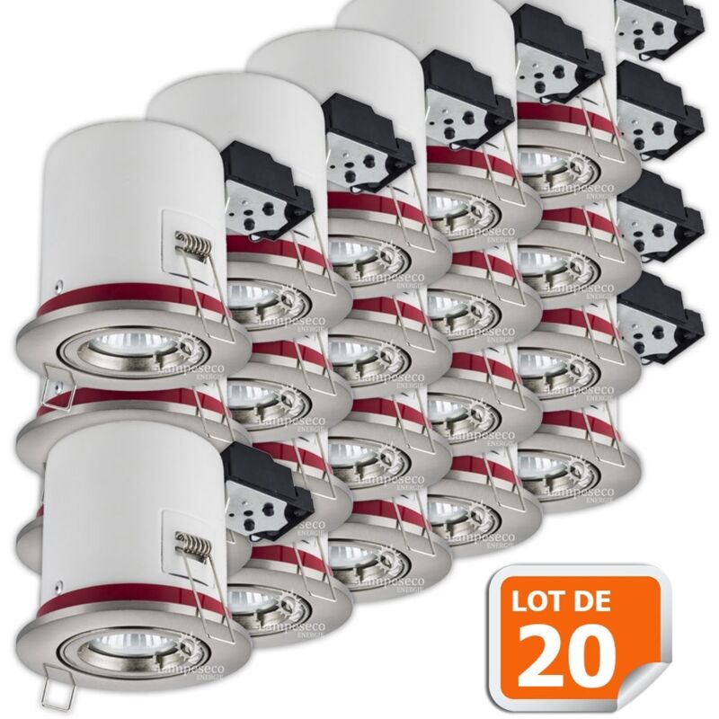 Lot de 20 Support de spot bbc Orientable Alu Brossé 100mm avec douille GU10 ref. 819