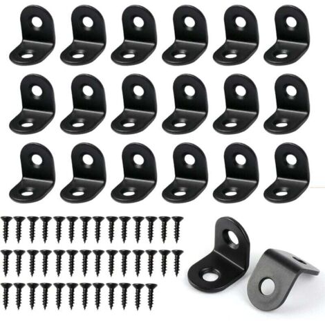 Lot de 20 supports d'angle en forme de L avec 40 vis, équerres d'angle pour bois en acier inoxydable Noir