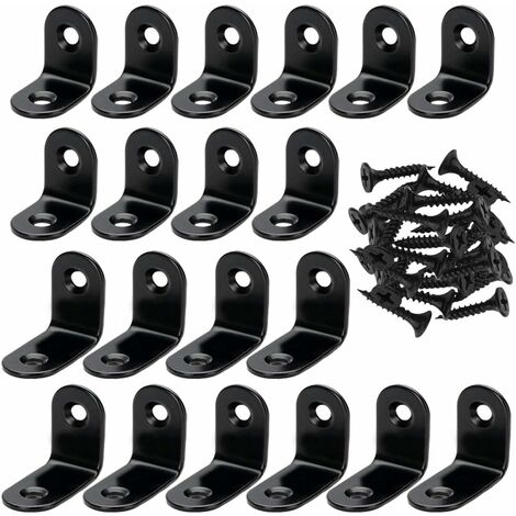 Lot de 20 supports d'angle en forme de L avec 40 vis, équerres d'angle pour bois en acier inoxydable Noir