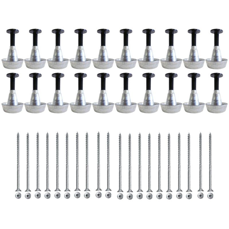 Lot de 20 supports de rail réglable 30/60 mm Sixbox 20 vis bois Ø5,0x80 tête fraisée tx Sixbox