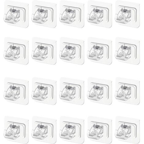 Lot de 20 supports de tringle à rideaux transparents - Supports de serrage autocollants - Petits supports de tringle à rideaux - Pour cuisine et salle de bain
