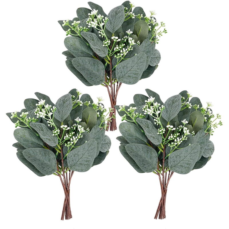 Lot de 20 tiges d'eucalyptus artificielles en vrac, feuilles de verdure artificielles, branches d'eucalyptus artificielles pour compositions