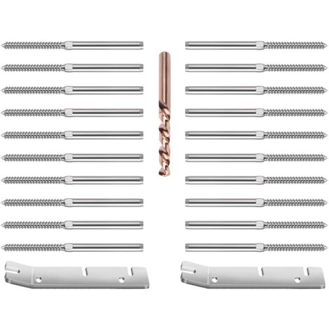 Lot de 20 tire-fonds à sertir de 3/16" (gauche et droite) avec clés pour garde-corps à câbles améliorées, quincaillerie pour garde-corps à câbles en acier inoxydable T316, filetage à main pour poteaux