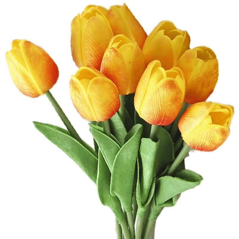 Feiyue - Lot de 20 tulipes artificielles blanches en soie, décorations de mariage, de cuisine et de maison - Jaune