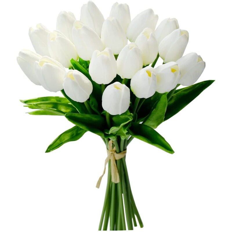 Feiyue - Lot de 20 tulipes artificielles en soie, au toucher réaliste, pour bouquet de fleurs artificielles, pour décoration de maison, bureau,