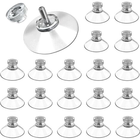 Lot de 20 ventouses avec filetage - Diamètre : 40 mm - Ventouses pour fenêtre - Ventouses pour plaques de verre - Pour décoration de suspension - Crochets en PVC avec écrou moleté