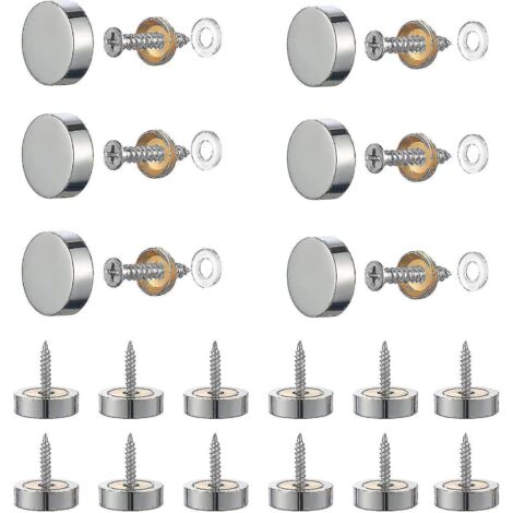 Lot de 20 vis à miroir argentées, vis de 12 mm en laiton poli, avec capuchon décoratif.