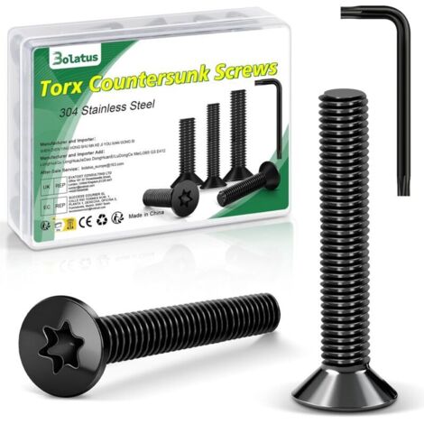 Lot de 20 vis à tête fraisée M6 x 30 mm, en acier inoxydable 304, avec clé Torx et boîte conformes à la norme ISO 14681, pour machines et appareils, installations extérieures, meubles, bois