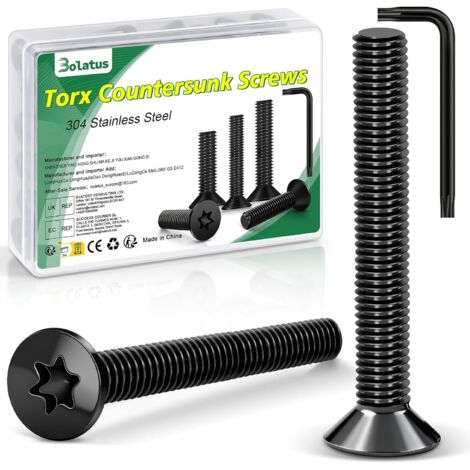 Lot de 20 vis à tête fraisée M6 x 40 mm, en acier inoxydable  304, avec clé Torx et boîte conformes à la norme ISO 14581, pour machines et appareils, installations extérieures, meubles, bois