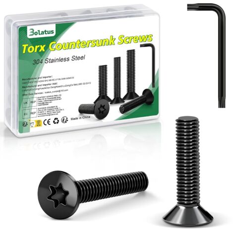 Lot de 20 vis à tête fraisée Torx en acier inoxydable  304 avec clé Torx et boîte conformes à la norme ISO 14581 pour machines et appareils, installations extérieures, meubles, bois