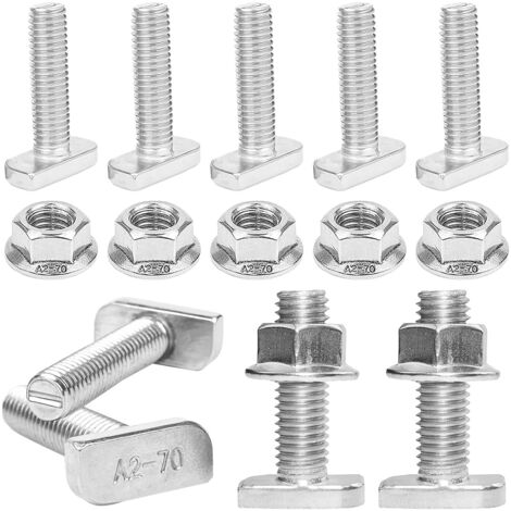Lot de 20 vis à tête marteau M8 x 20 en acier inoxydable A2-70 avec écrous de verrouillage pour serre, profilé en aluminium photovoltaïque, support de panneau solaire, etc