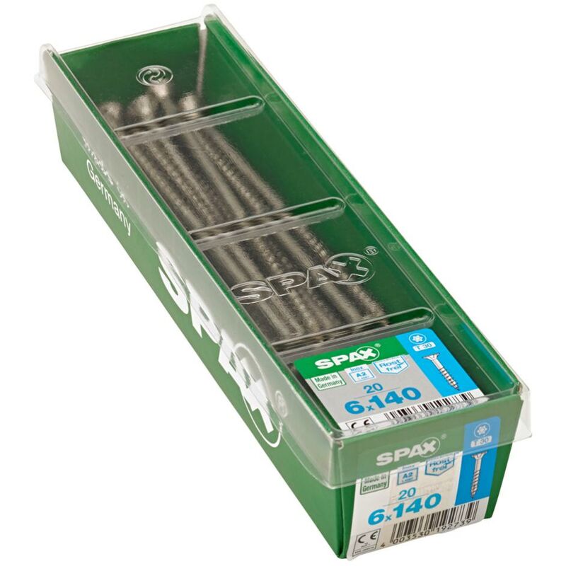Lot de 20 vis inox tête fraisée torx Diam.6 mm x L.140 mm - Spax