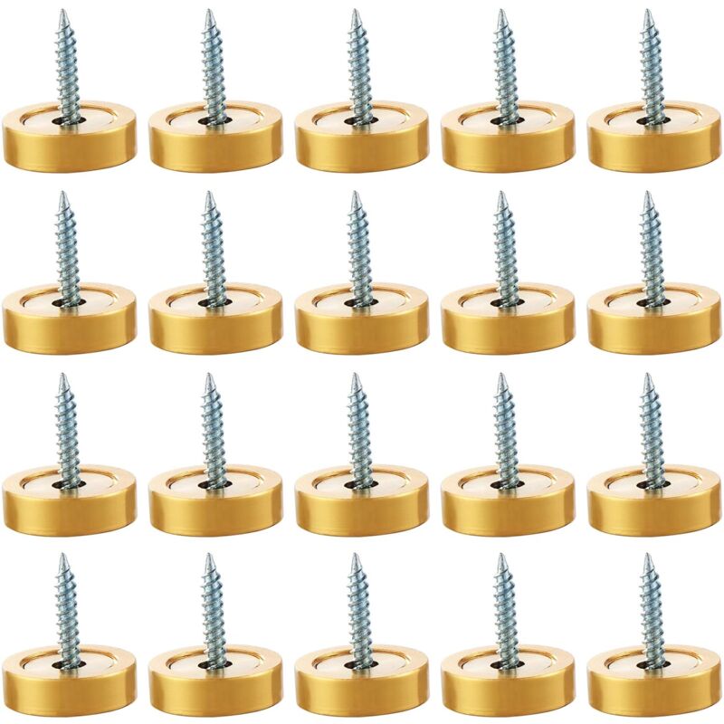 Lot de 20 vis pour miroir - 18 mm - En acier inoxydable brossé - Avec capuchons décoratifs pour miroirs, tables, plaques de bain, armoires, panneaux