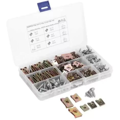 Lot de 200 Assortiment de vis et d'écrous cage pour garde-boue de voiture, Carénage Spire Vitesse Clips Pince Fixation Vis Écrous Kits, boulon de fixation de type U (Nr.6/8/10/12)