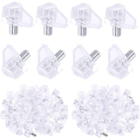 Lot de 200 broches transparentes de 5 mm en plastique transparent pour étagères, supports d'étagères et centres de divertissement