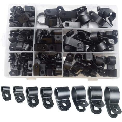 Lot de 200 clips de fixation pour câble en nylon type R avec vis de fixation électrique Noir