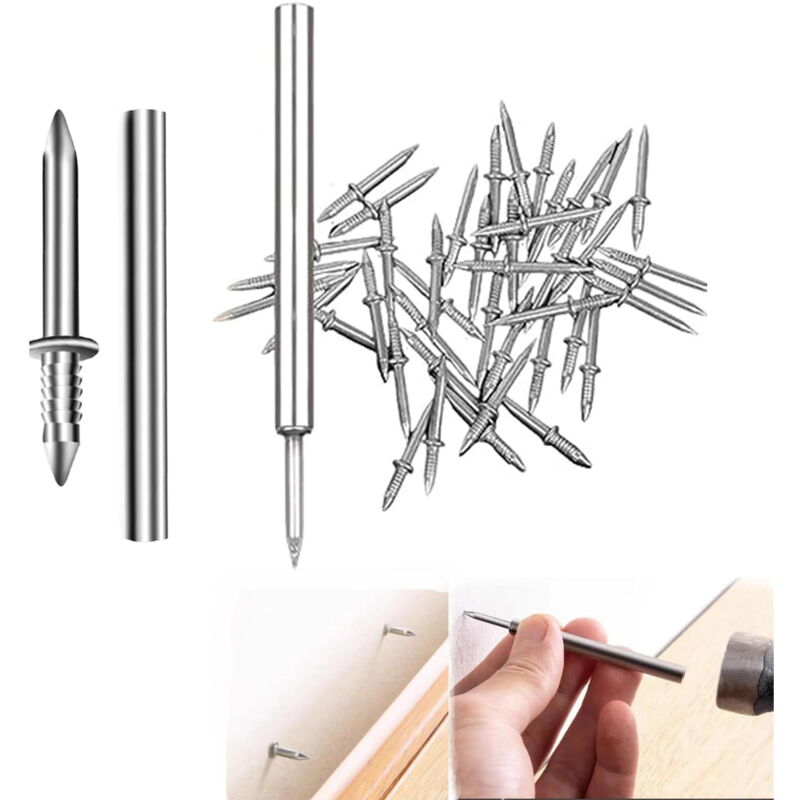 Lot de 200 clous à double tête pour plinthes, sans couture, sans marque, vis de sécurité invisibles, avec 2 manchons spécifiques et 1 boîte de