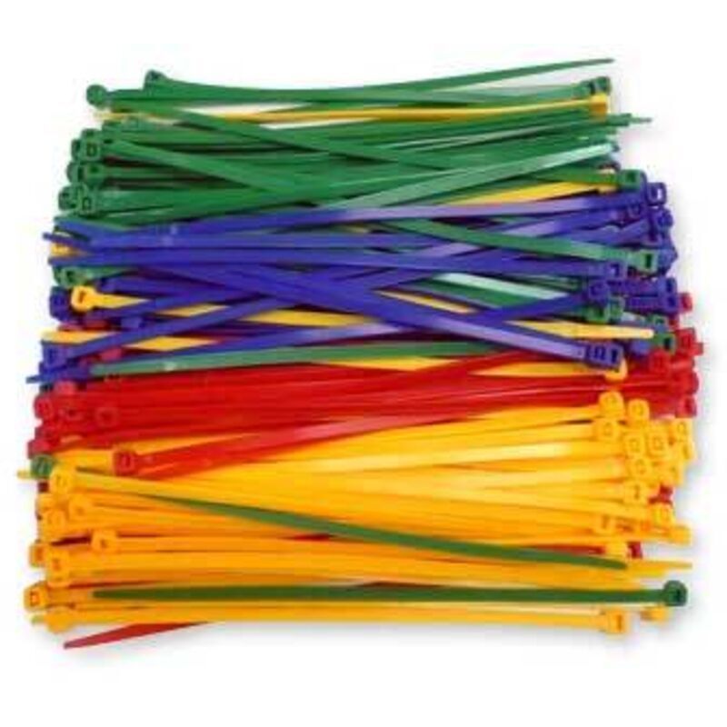 Lot de 200 colliers de câblage Rilsan – Longueur 200mm, largeur 4.8mm – Assortiment de couleurs vert, jaune, rouge, bleu – Fixation sécurisée