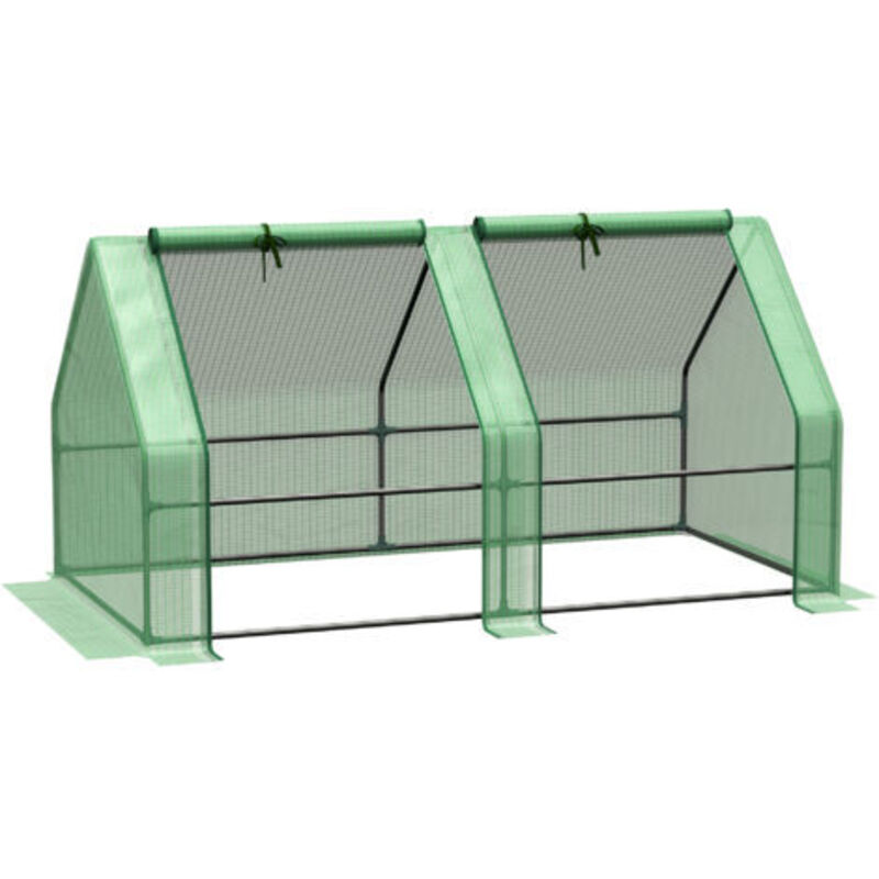 Mini Serre de Jardin mini serre tunnel 180L x 90l x 90H cm toit pointu Acier PE Haute densité 140 g/m² Anti-UV 2 fenêtres avec Zip enroulables Vert