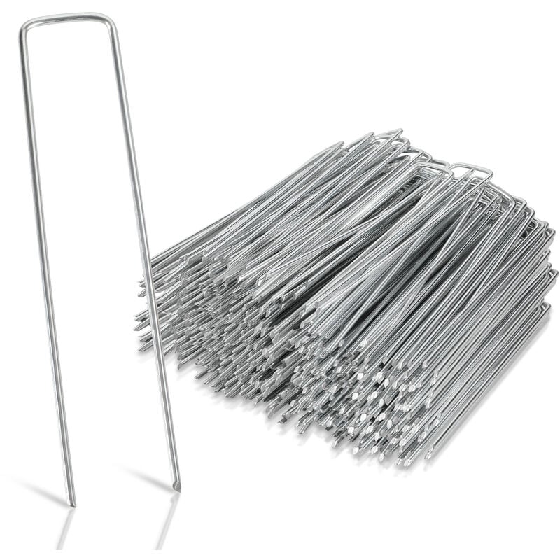 Lot de 200 Piquets de fixation, 15x2.5cm Ø2,8mm, sardines pour tente, piquet ancrage sol jardin, Acier Galvanisé