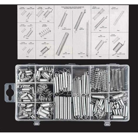 Lot de 200 ressorts en acier galvanisé – Ressorts de traction et de compression – Dimensions variées pour applications industrielles