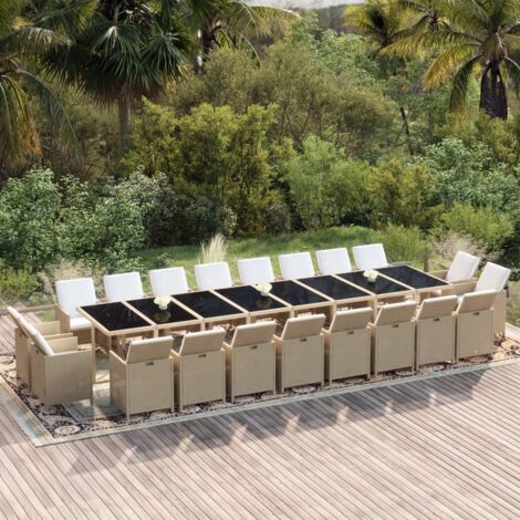 Lot de 21 Ensemble à dîner,Mobilier Table+Chaises de jardin coussins Beige Résine tressée -48491