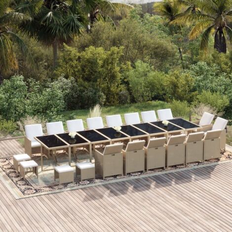 Lot de 21 Ensemble à dîner,Mobilier Table+Chaises de jardin coussins Beige Résine tressée -89278